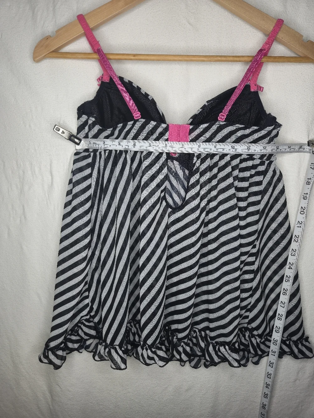 La Senza Black & White Striped Babydoll Chemise with Pink Trim Size Large - Picture 4 of 6
